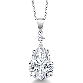 Gem Stone King 925 Sterling Silver Pendant with Chain Set with Pear Shape Moissanite (9.27 Cttw)