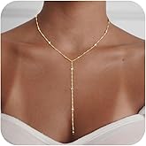 Coshilta Lariat Gold Necklace for Women, Dainty Long Necklace Gold Plated Y-Shaped Pendant Necklace Minimalist Drop Layered Necklaces Gold Plated Jewelry For Women Gift