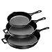 Bruntmor 8, 10 and 12 Inch Pre-Seasoned Frying Pan Set of 3, Oven Safe Skillet, Grill Pan Set, Nonstick Cookware with Side Drip Lips, Black