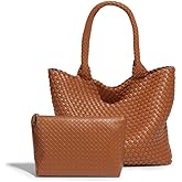 Woven Tote Bag for women,Vegan Leather Woven Satchel Handbag,Shoulder bag with Pouch,Hobo bag fits13-14” laptops | Hand woven leather