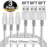 iPhone Charger ,KOYCGD Lightning Cable 6FT USB Charging Cable Nylon Braided Cord for iPhone iPod iPad Mini Air Pro and More (3 PACK Silver)