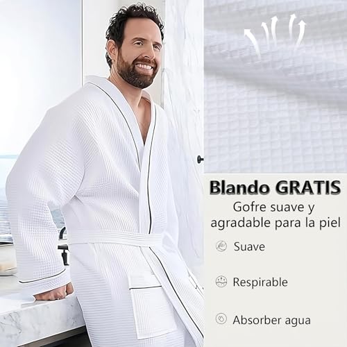 UTRHHVS Waffle Batas de baño,Lightweight albornoces para hombre y mujer,bata de baño toalla el y ella,Delgado y suave,Transpirable y absorbente de agua,para ropa de dormir y ropa de descanso