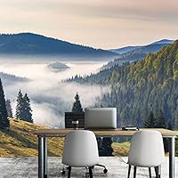 Wall Mural Mountain Top Scenery with Forest Removable Self-Adhesive Wallpaper Wall Decoration for Bedroom Living Room - 66x96 inches