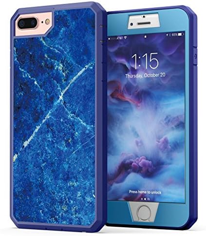 iPhone 7 Plus Case, Marble iPhone 8 Plus Case, True Color Lapis Lazuli [Stone Texture Collection] Heavy Duty Hybrid + 9H Tempered Glass 360° Protection [True Armor Series] - Blue