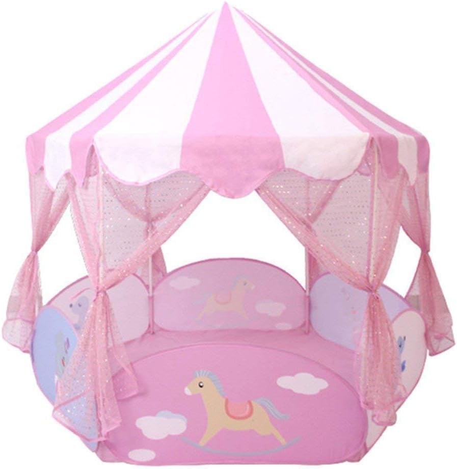 Floving Pink Children Tent, Princess Castle Play Tents,Kids Large Playhouse Children's Play House Tents,Hexagonal Fence Ball Pool Tent