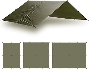 Aqua Quest Guide Tarp - 100% Waterproof Ultralight Ripstop SilNylon Backpacking Rain Fly - 10x7, 10x10, 13x10, 20x13 Green or Olive Drab