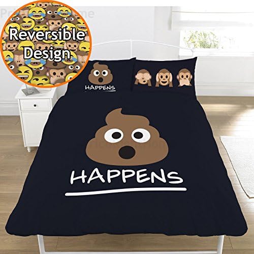 Emoji Mr Poo 2 Piece UK Double/US Full Sheet Set, 1 x Double Sided Sheet and 2 x Pillowcases-Black