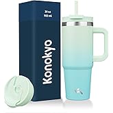 Konokyo 30 oz Tumbler with Handle and 2 Straws,2 in 1 Lid Insulated Water Bottle Stainless Steel Travel Coffee Mug,Mint