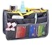 JET-BOND(TM) XB001 Nylon Handbag Insert Pouch Organizer Large Liner Purse with Zippers Handles Multi-function Cosmetic Storage Foldable Tote Inner Bag (Grey)
