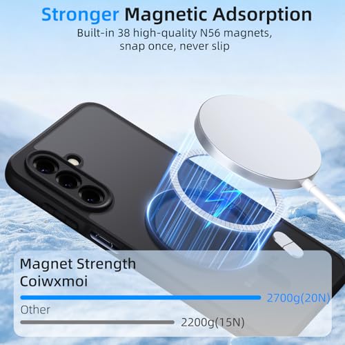 Coiwxmoi Cover for Samsung Galaxy A26 5G Compatible with MagSafe with 2 Pieces Tempered Glass, Opaque Translucent Magnetic Case, [Shockproof Military Grade] Frosted Back Cases, Black