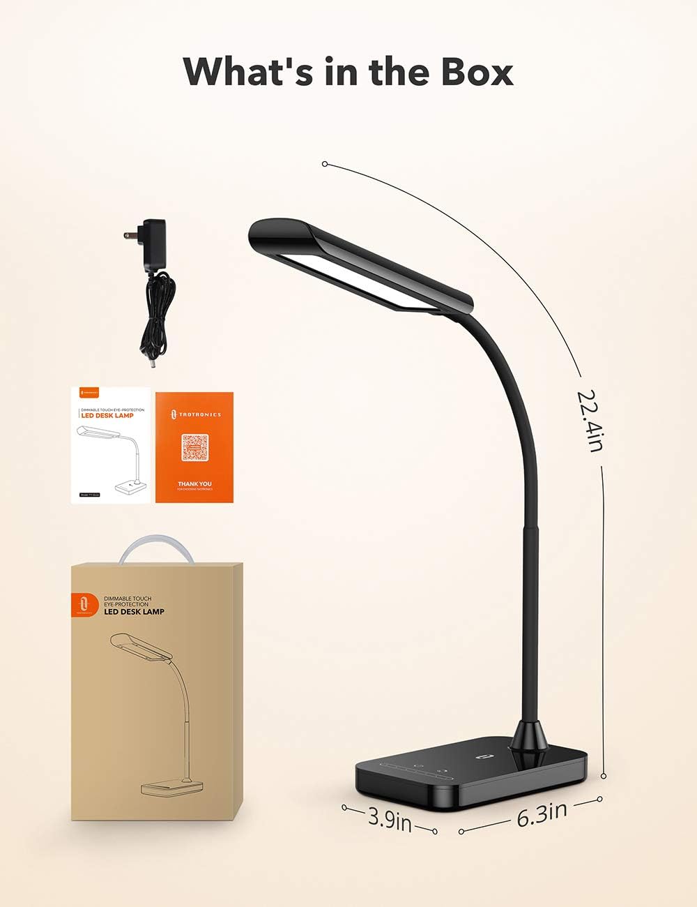 TaoTronics LED Desk Lamp, TT-DL11 Flexible Gooseneck Table Lamp, 5 Color Temperatures with 7 Brightness Levels, USB Charging Port, Memory Function, 7W, Official Member of Philips EnabLED Licensing Program - - 