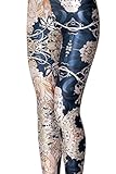 QZUnique Women's Classic Retro Printed Pattern Ankle Length Elastic Tights Leggings