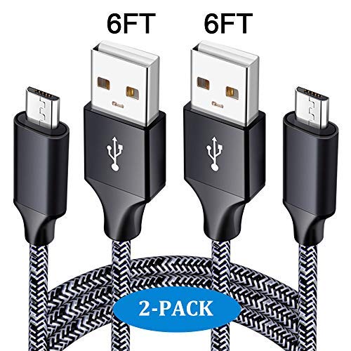 Micro USB Cable, Cebkit 2-Pack 6FT Phone Charger Power Cords Android Long Fast Charging Cables Compatible Samsung Galaxy S6 S7 Edge J3 J7,Note 3 4 5,Tablet S2 S4, LG Stylo 2/3 plus, Kindle Fire 7 8 10