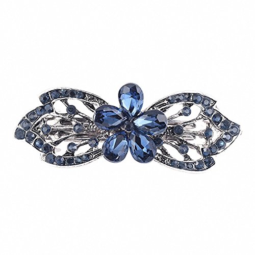 Womens New Vintage Crystal Barrettes Hair Accessories Women Girls Elegant Butterfly Leaf Bowknot Hairpins Headwear Jewelry Blue