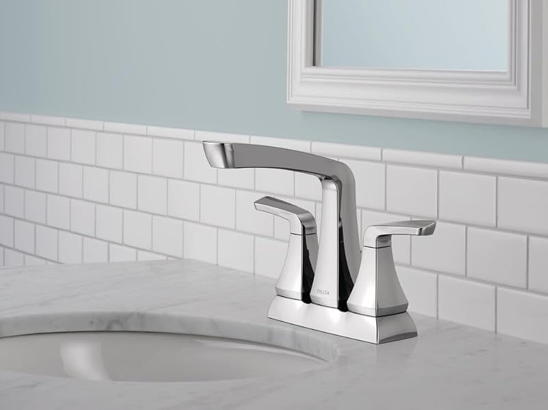 Faucet Vesna 25789LF - Grifo de baño de 2 manijas con montaje de drenaje y cierre de drenaje sin preocupaciones, cromado