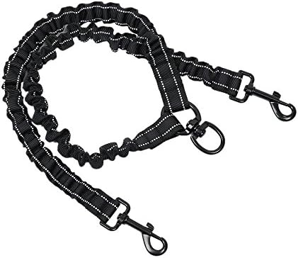 Double Dog Leash Extender,No Tangle Pet Dog Leash Coupler,Shock Absorbing Bungee Lead Reflective Stiching,Black