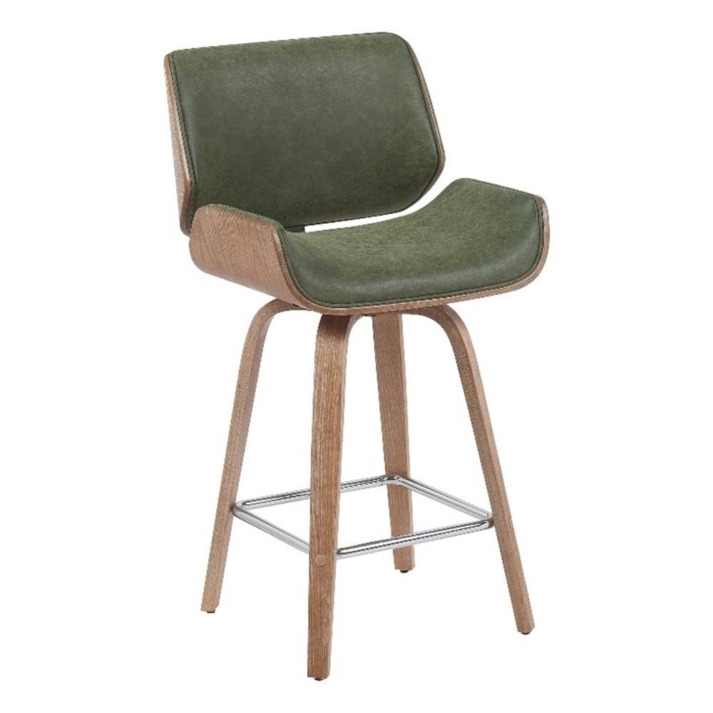 Photo 1 of ***ONLY ONE***Tyler Modern Counter Height Swivel Bar Stool with White Wash Finished Wood and Vintage Green Upholstery Set of 2