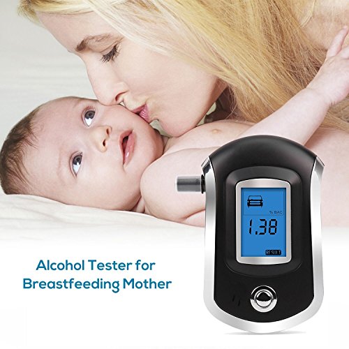 Breathalyzer, Breath Alcohol Tester, Digital Battery Power Alcohol Detector, Portable BAC Tracker with Mini Blow Pipe and LCD Display -Black