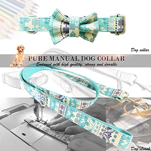 Darolin [Dog Collar +Dog Leash +Detachable Bowtie]-[Pet Fashion Set]-S-Mayan Blue - Thumbnail 3
