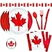 Canada Day Bulk Party Decoration Pack for 16 with 20 Canadian Flag Plates, 20 Napkins, 16 Red Cutlery Sets, 1 Flag Garland, and 1 Exclusive O Canada Pin by Another Dream
