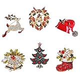 JUNKE Diamond-Bordered Christmas Jingle Bells/Tree/Reindeer/Wreath/Hat/Boots Brooch Crystal Rhinestone Pin Badge Brooches Xmas Gifts Christmas ornaments