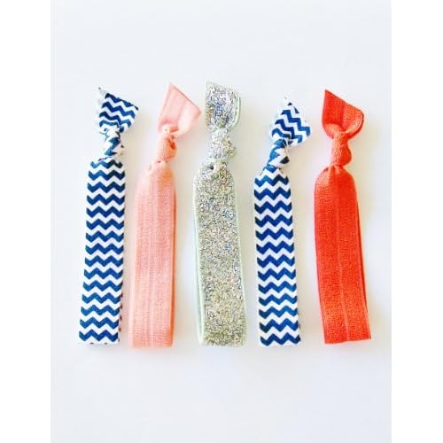 Delicate 5 Hair Ties Chevron Sparkle Elastic Ribbon Hair Ties By