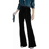 Kotiera Women Velvet Flare Pants Elastic High Waist Side Zipper Bell Bottom Trousers