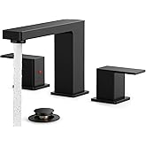 FORIOUS Black Bathroom Faucet 3 Hole, Matte Black Bathroom Sink Faucet 8 Inch Widespread, 2 Handle for Restroom Sink with Pop Up Drain, CUPC Supply Hose and Spare Water Saving Aerator, Vanity 3 Holes
