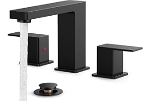 FORIOUS Black Bathroom Faucet 3 Hole, Matte Black Bathroom Sink Faucet 8 Inch Widespread, 2 Handle for Restroom Sink with Pop Up Drain, CUPC Supply Hose and Spare Water Saving Aerator, Vanity 3 Holes