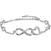 MABELLA Anklets Bracelet 18K Gold plated Sterling Silver Adjustable Infinity Endless Love Heart Charm Jewelry Gifts for Her