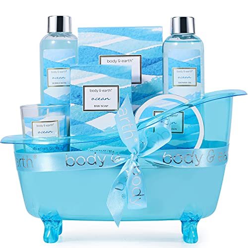 BODY & EARTH Badeset Ozeanduft Geschenkset Frauen, Wellness Set für Frauen, Geburtstagsgeschenk für Mama, Freundin Geschenkbox Muttertagsgeschenk