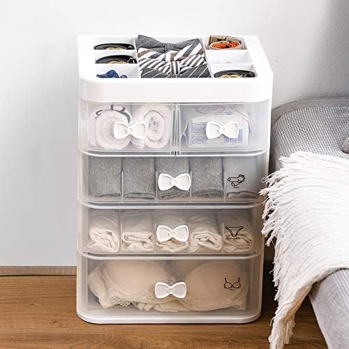 4段 プラスチックストレージボックス 下着 下着 ブラジャー 靴下用 クローゼットワードローブストレージオーガナイザー 引き出し