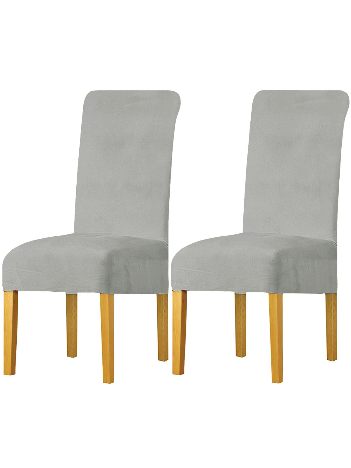 LANSHENG Stretchy Chair Covers for Dining Room Chairs,Stretch Spandex with Elastic Band Chaircover,Velvet Large Dining Chair Slipcovers for Restaurant Hotel Party Banquet (Light Gray,2 Pack(M))