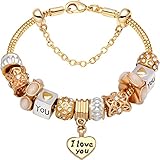 I Love You with All My Heart Gold-Tone Love Heart Bead Charm Bracelet