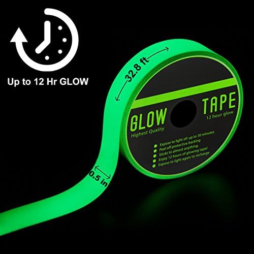 Picopaco Glow in the Dark Duct Tape Fluorescent Bright 12 Hours Green Glow Waterproof Non-slip Safety Stickers 32.8 ft ×0.5 in (Fluorescence 1) …