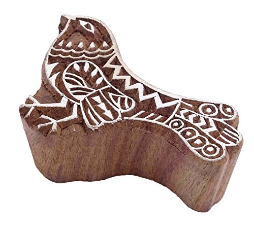 Bird Wood Block Art Decorative Handcarved Wooden Textile Stamp Printing Block