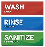 Wash Rinse and Sanitize Sink Labels | Sticker Signs for Restaurants, Kitchens, Food Trucks, Bussing Stations, Dishwashing (Three 8 1/2" x 2 3/4" Stickers)