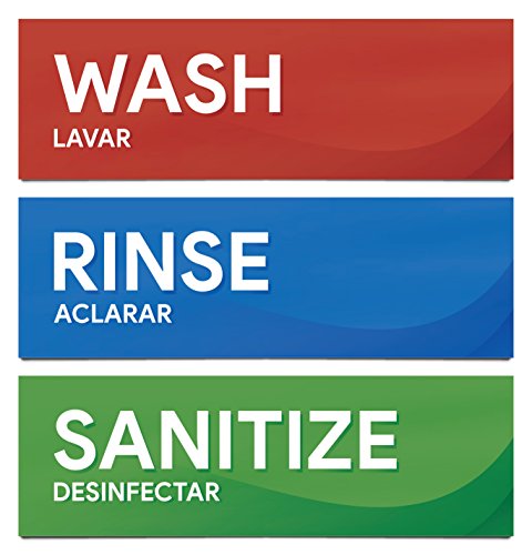 Wash Rinse and Sanitize Sink Labels | Sticker Signs for Restaurants, Kitchens, Food Trucks, Bussing Stations, Dishwashing (Three 8 1/2