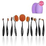 Docolor Oval Makeup Brushes Set with Cleaner Tools (Black,10Pcs)