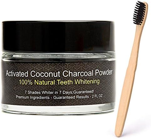 Charcoal Teeth Whitening Bundle - Activated Coconut Charcoal Powder + Bamboo Charcoal Toothbrush - Natural Teeth Whitening- 7 Shades in 7 Days - All Natural - No Artificial Ingredients