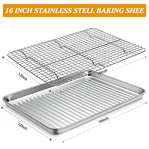 Stainless Steel Baking Sheet with Rack Set [2 Pans + 2 Racks], Cookie