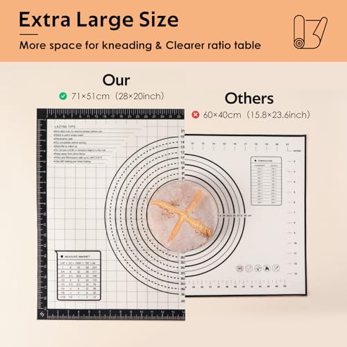 Lazymi Large Non-Stick Baking Mat, Silicone, Non-Slip Dough Mat, Rolling Mat, Silicone Mat, Baking Film, Baking Paper, Work Mat with Measurement 71 x 51 cm for Fondant, Pizza, Bread Mat, BPA Free
