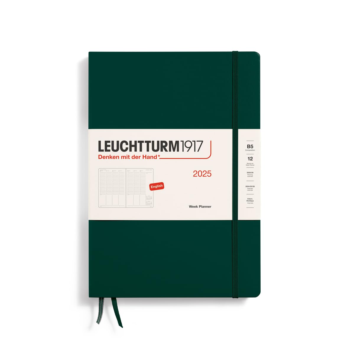 LEUCHTTURM1917 370692 Weekly Planner 2025, Composition B5 Hardcover - 12-Month Calendar, Lined - Forest Green, English — image 1
