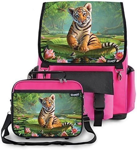Kidaroo Tiger Lily School Backpack&amp; Lunchbox for Girls, Boys, Kids (PINK)