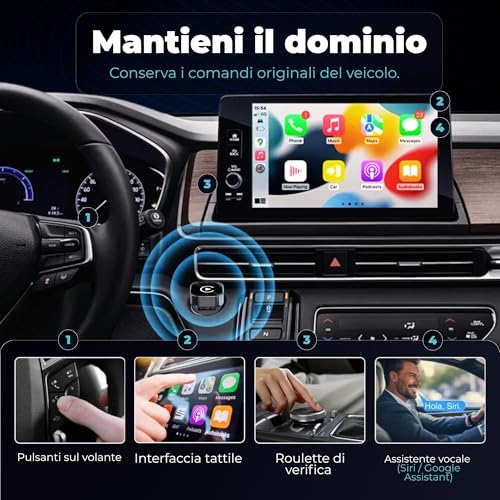 Tesorista Carplay Wireless 2 in 1 Mini 2026 Adapter, Android Auto Wireless with USB Plug & Play, Quick Reconnect ~3s, USB-A/USB-C and Hard Dongle for Hard Ports