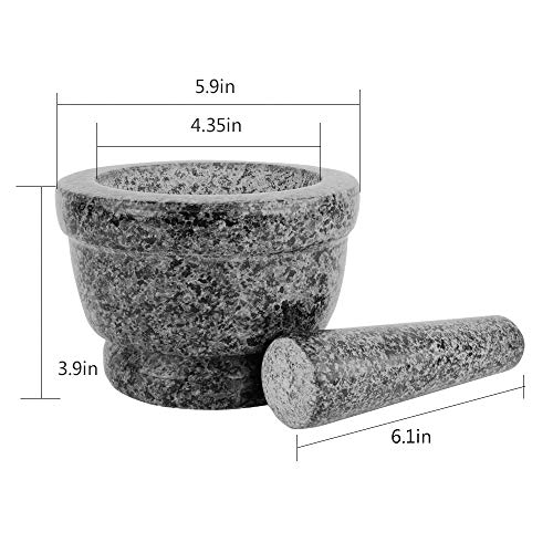 SZUAH Granite Mortar and Pestle Set, Solid Natural Excellent Granite Grinder Set, for Spices, Seasonings, Pastes, Pesto and Guacamole (6", 2 Cup Capacity, Black) … - Thumbnail 3