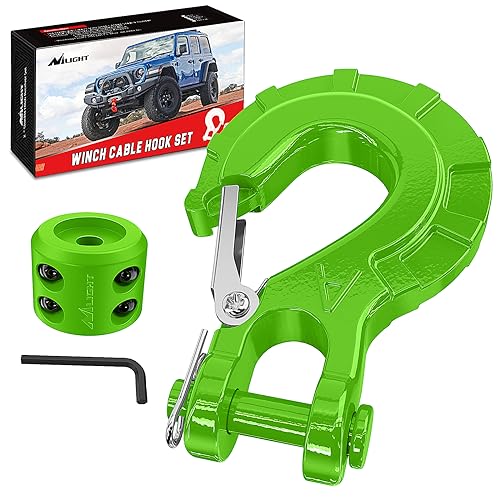 Nilight Forged Steel Winch Hook 3/8" Grade 70 Safety Latch Winch Cable Hook Sto…