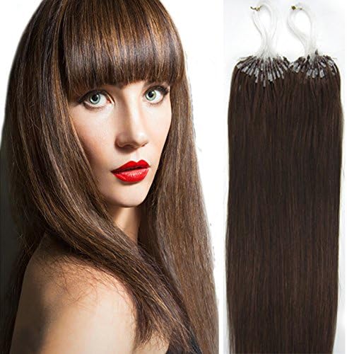 Straight Remy Loop Micro Ring Beads Tipped Human Hair Extensions Fashion 1G/S (24" 100S, 04 Chocolate Brown)