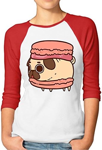 Xiisxin Bacon Puppy Women's 3/4 Sleeve Jersey Shirt Baseball Tee Raglan T-Shirts XXL Red