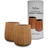 FOGHAT COCKTAIL SMOKER Charred Oak Whiskey Tumbler Cup (2 Pack) - Handmade Wooden Bourbon Drinking Glass - Old Fashioned Drink Glasses Gifts For Men Made From Real Barrel Wood - Set of 2